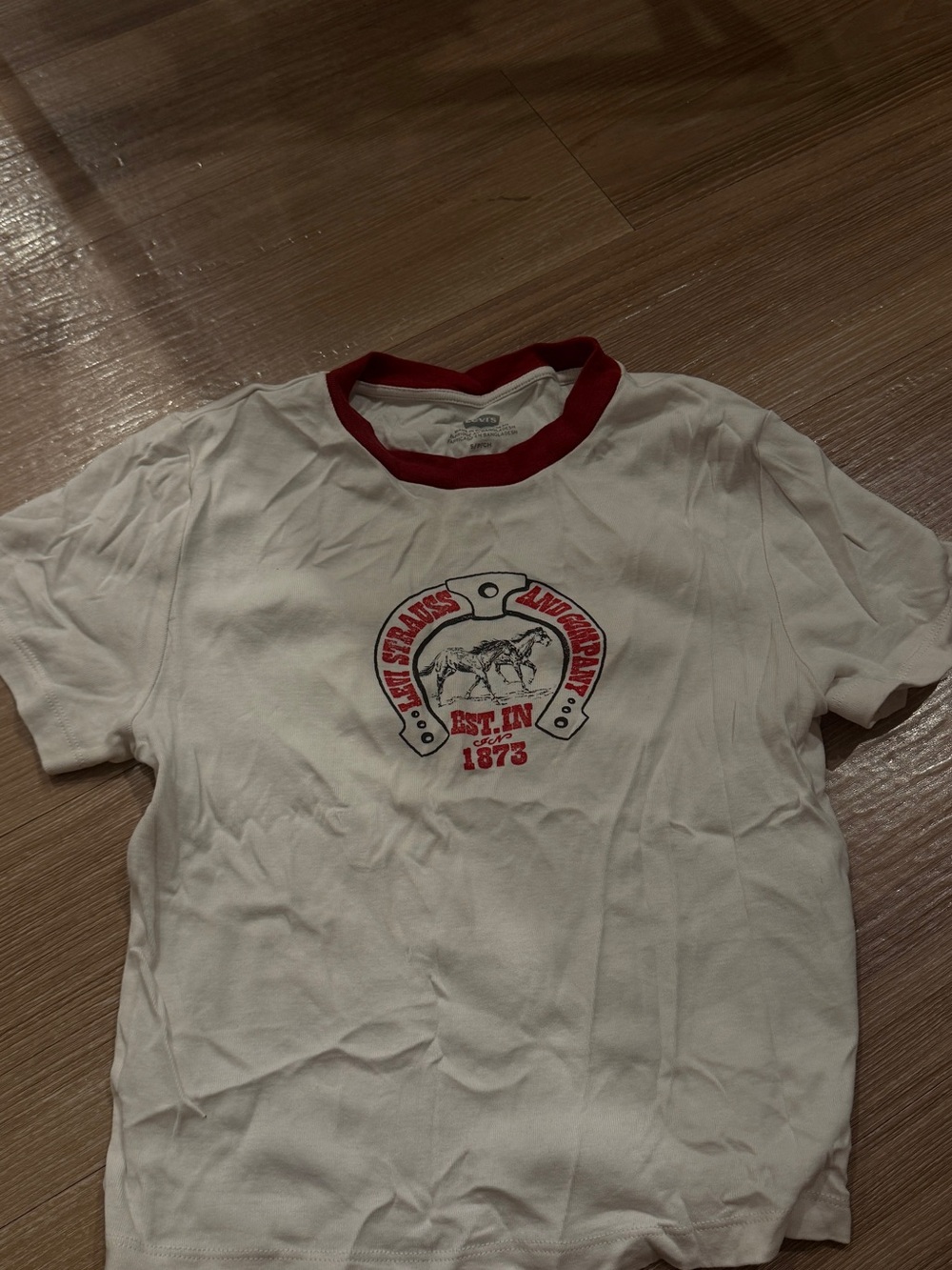Levi's White Crop Tee with Red Trim and Logo